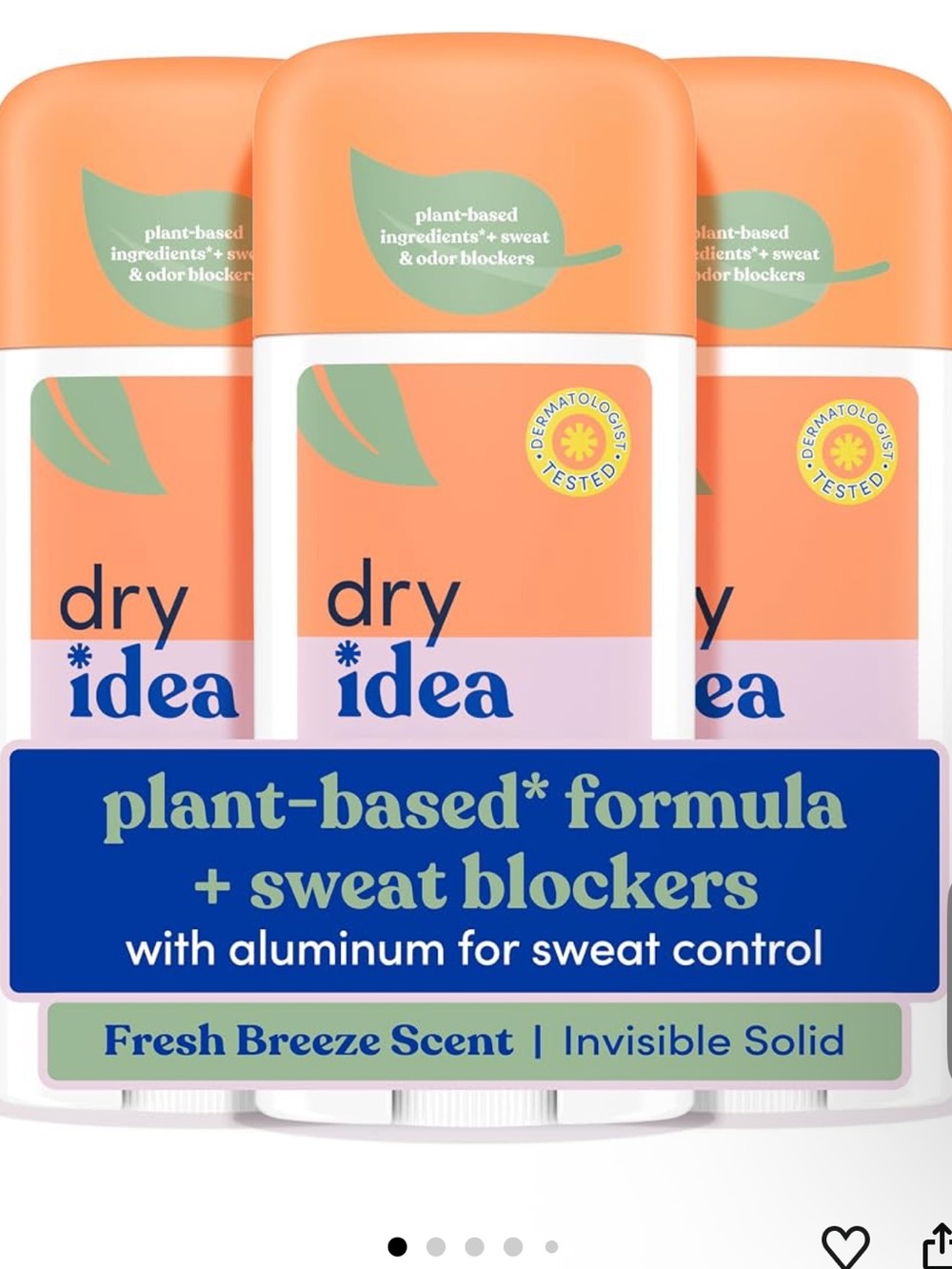 Dry Idea Plant Based Antiperspirant with Aluminum Sweat 2.6 Ounce (Pack of 3)